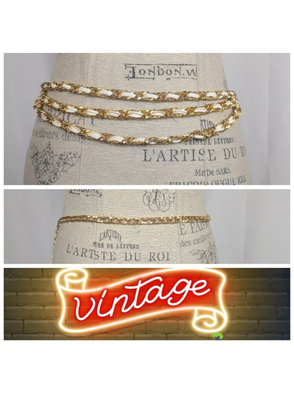 Vintage 90s Gold Chain Belt Small Medium White